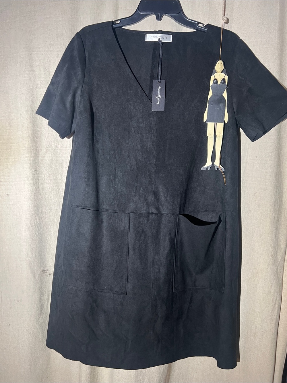 Stanton Maxwell James Micro Suede Black Short Sleeve Pocket Dress NWT - Picture 3 of 5